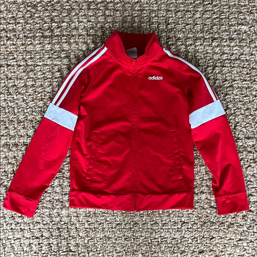 Adidas Boys Girls Warm Up Track Jacket Zip Red with White Stripes Size Medium